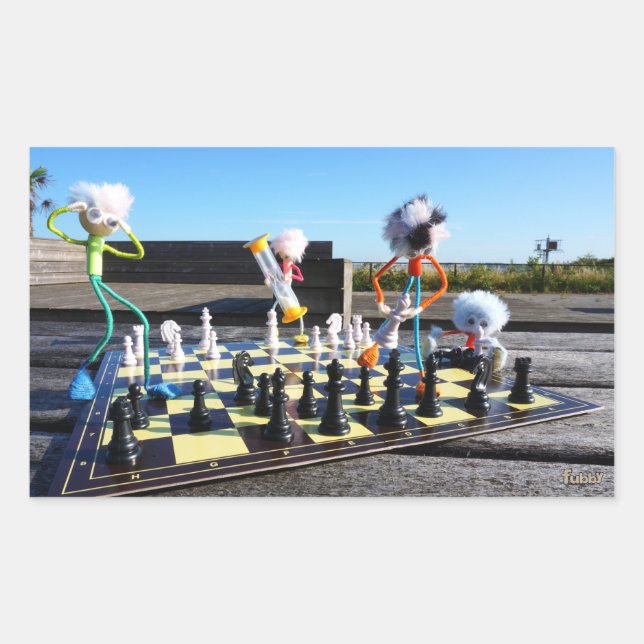 Pegatina Rectangular Fubby die schaakspel spelen. (Anverso)