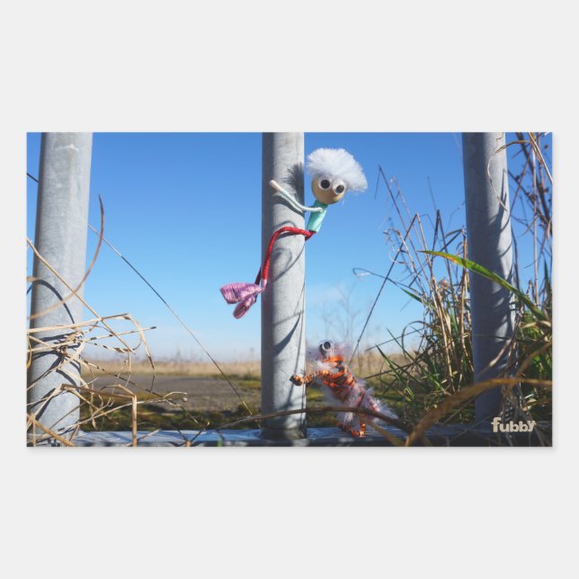 Pegatina Rectangular Fubby fantasie, op de vlucht voor een dier. (Anverso)
