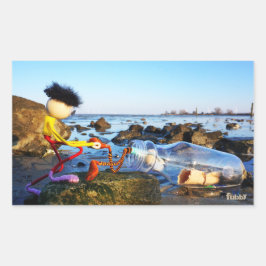 Pegatina Rectangular Fubby met flessenpost aan de kust.