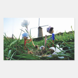 Pegatina Rectangular Fubby's bij een molen planten een krokus bol.