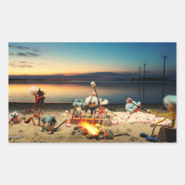 Pegatina Rectangular Fubby's bij kampvuur met marchmello's.