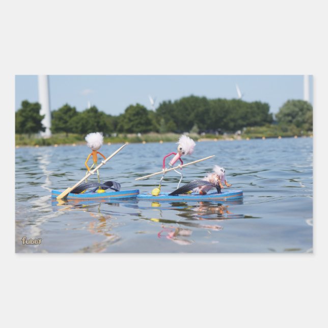 Pegatina Rectangular Fubby's die een wedstrijdje Peddelboard doen. (Anverso)