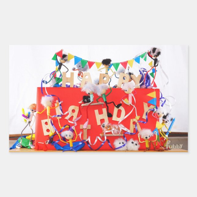 Pegatina Rectangular Fubby's die feest vieren voor verjaardag. (Anverso)