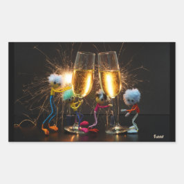 Pegatina Rectangular Fubby's die feestelijk proosten met vuurwerk.