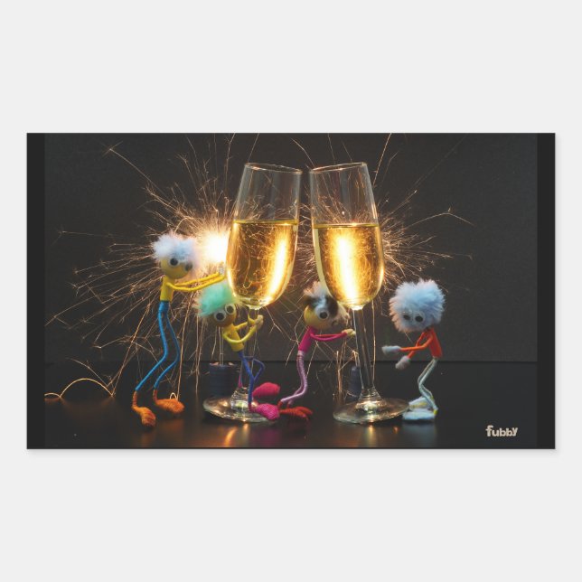 Pegatina Rectangular Fubby's die feestelijk proosten met vuurwerk. (Anverso)