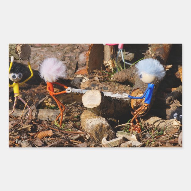 Pegatina Rectangular Fubby's die hout zagen. (Anverso)