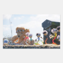 Pegatina Rectangular Fubby's die madeliefjes naar een Beer brengen.