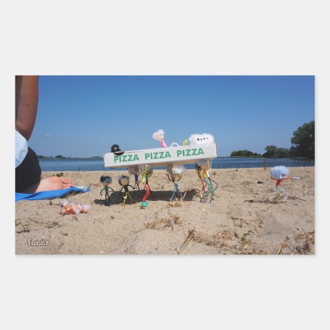Pegatina Rectangular Fubby's die op het strand een pizza stelen. (Anverso)