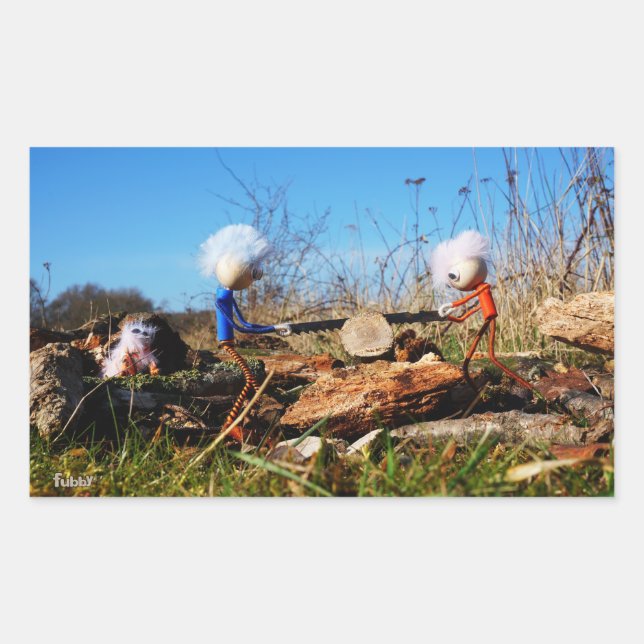 Pegatina Rectangular Fubby's die stam van boom doorzagen. (Anverso)