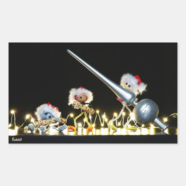 Pegatina Rectangular Fubby's in Kerstsfeer met Kerstdecoratie. (Anverso)