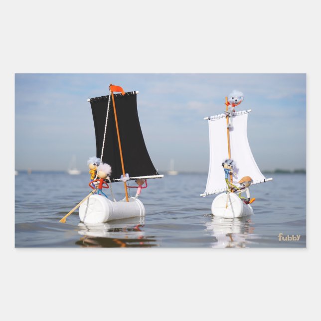 Pegatina Rectangular Fubby's op zee tegen plastic vervuiling. (Anverso)