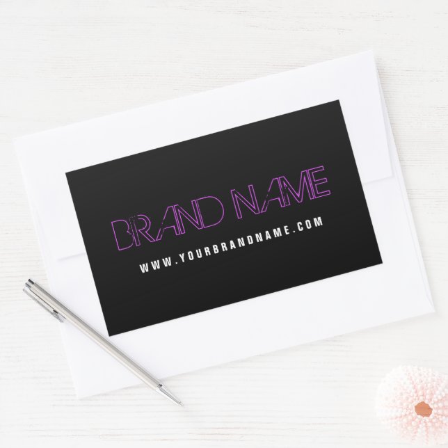 Pegatina Rectangular Fuchsia Black Modern Grunge Brand Name (Sobre)
