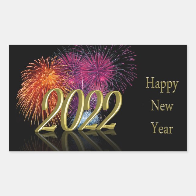 Pegatina Rectangular Fuegos artificiales de Gold Happy New Year 2022 (Anverso)