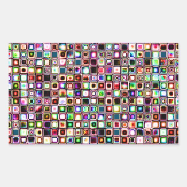 Pegatina Rectangular Funky Mosaico Patrón De Baldosas Con Tonos De Joya (Anverso)