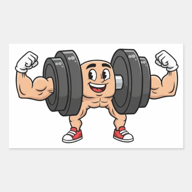 Pegatina Rectangular Funny Dumbbell Cartoon Flexing Sticker (Anverso)