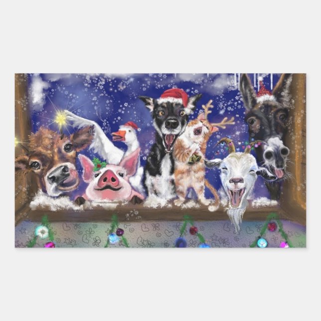 Pegatina Rectangular Funny Farm Animal Christmas Gift Stickers (Anverso)