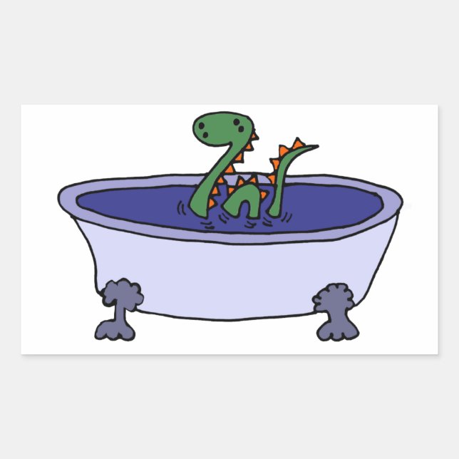 Pegatina Rectangular Funny Monstruo de Loch Ness en Bathtub (Anverso)