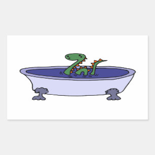 Pegatina Rectangular Funny Monstruo de Loch Ness en Bathtub