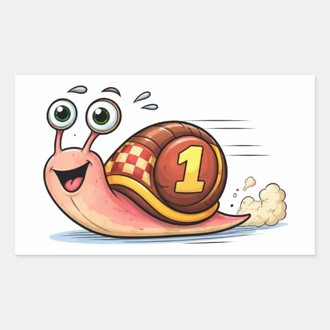 Pegatina Rectangular Funny Racing Snail Cartoon Character Sticker (Anverso)