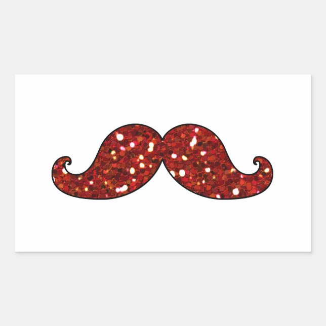 PEGATINA RECTANGULAR FUNNY RED MUSTACHE IMPRESO PURPURINA (Anverso)
