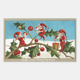 PEGATINA RECTANGULAR FUNNY RED NAVIDADES ELVE PINTAR HOLLYBERRIES