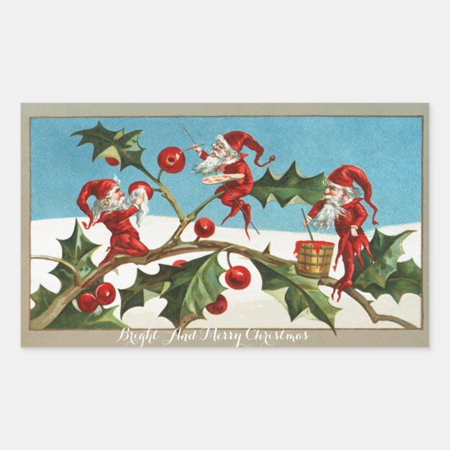 PEGATINA RECTANGULAR FUNNY RED NAVIDADES ELVE PINTAR HOLLYBERRIES (Anverso)