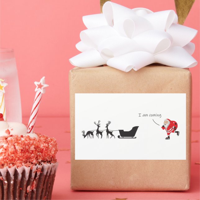 Pegatina Rectangular Funny santa 'I am coming' for sleigh (Fiesta)