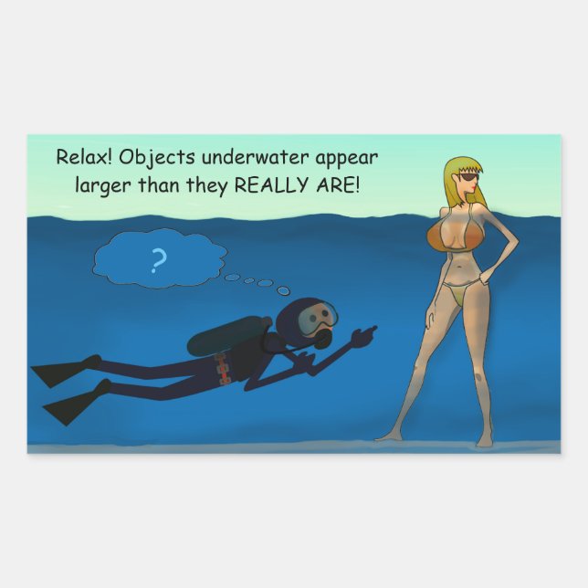 PEGATINA RECTANGULAR FUNNY SCUBA DIVER CHICA SUBMARINO, REGALO DE SUBMA (Anverso)
