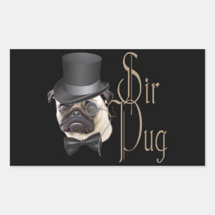 Pegatina Rectangular Funny Top Hat Monocle Sir Pug Dog