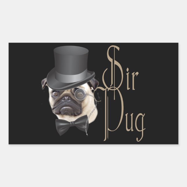 Pegatina Rectangular Funny Top Hat Monocle Sir Pug Dog (Anverso)