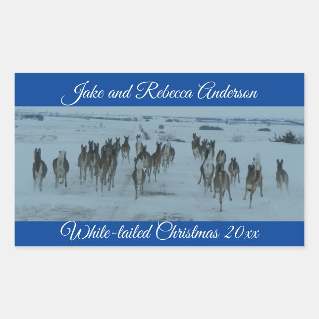 Pegatina Rectangular Funny Whitetail Deer Navidades (Anverso)