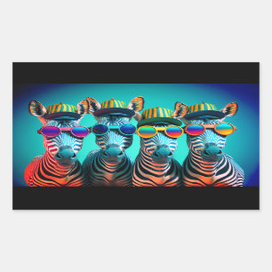 Pegatina Rectangular Gafas de Gorras Fiestas de animales del zoológico