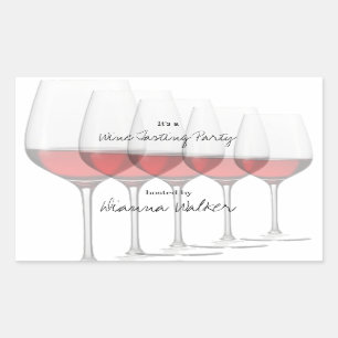 Pegatina Rectangular Gafas De Vino Rojo Elegantes