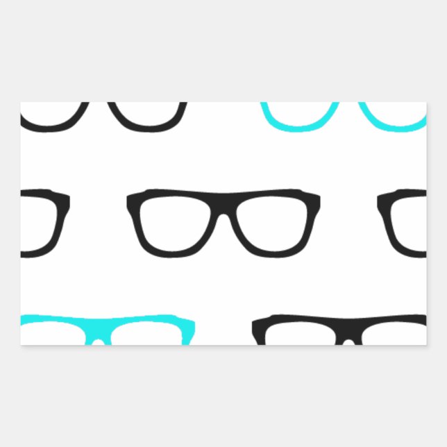 Pegatina Rectangular gafas geeky geek azul (Anverso)