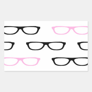 Pegatina Rectangular gafas geeky geek rosa