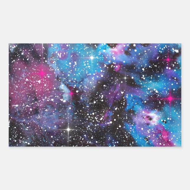 Pegatina Rectangular Galaxia acuarela de arte espacial (Anverso)
