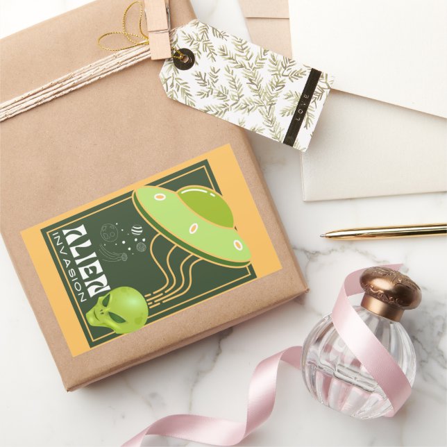 Pegatina Rectangular Galaxia espacial Alien Invasion UFO (Regalar)