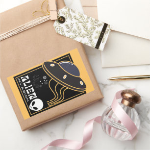 Pegatina Rectangular Galaxia espacial Alien Invasion UFO