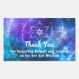 Pegatina Rectangular Galaxia Morado Azul Murciélago Bar Mitzvah Gracias