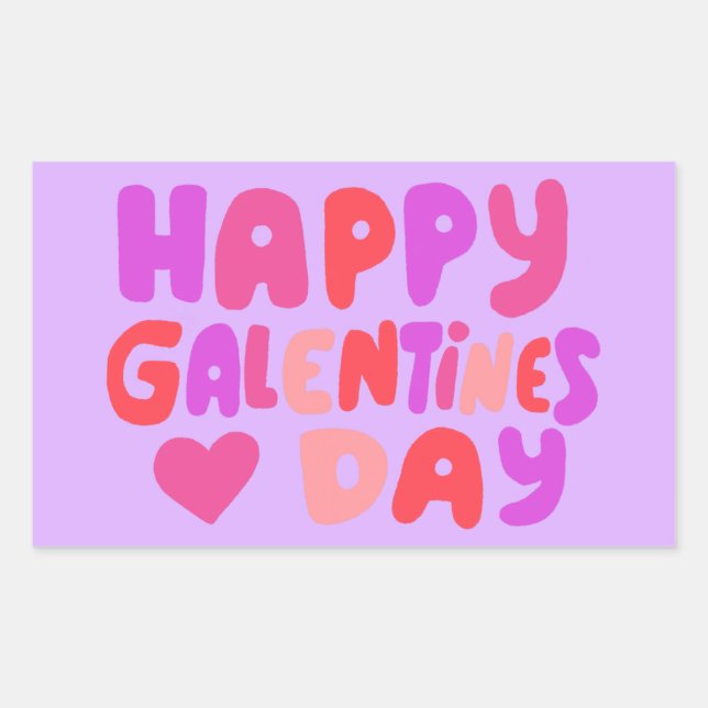 Pegatina Rectangular Galentines Day Bubble Letters Curvy Retro Groovy (Anverso)