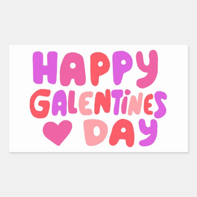 Pegatina Rectangular Galentines Day Bubble Letters Curvy Retro Groovy (Anverso)