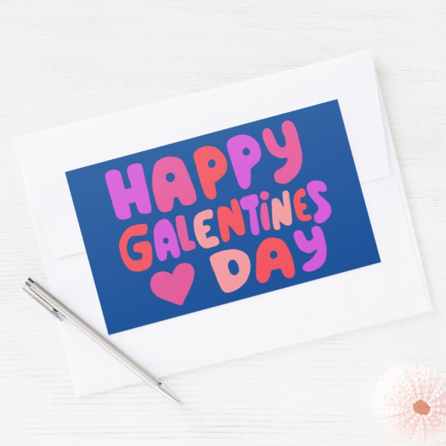 Pegatina Rectangular Galentines Day Bubble Letters Curvy Retro Groovy (Sobre)