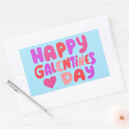 Pegatina Rectangular Galentines Day Bubble Letters Curvy Retro Groovy