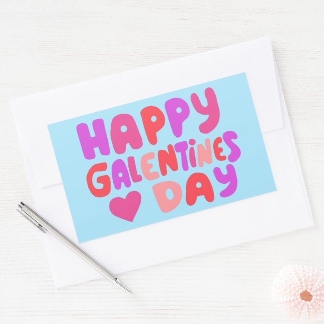 Pegatina Rectangular Galentines Day Bubble Letters Curvy Retro Groovy (Sobre)