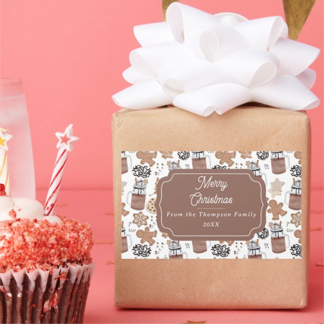 Pegatina Rectangular Galletas de Navidad y Cacao Caliente para Hornear  (Fiesta)
