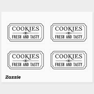 Pegatina Rectangular Galletas Vintage Panadería Fresca y Deliciosa Dise