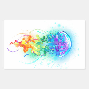 Pegatina Rectangular Gallito arcoiris