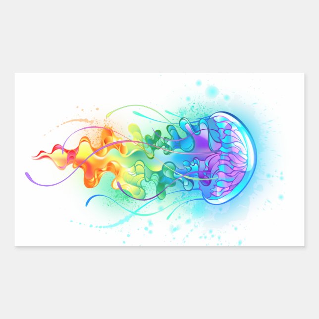 Pegatina Rectangular Gallito arcoiris (Anverso)