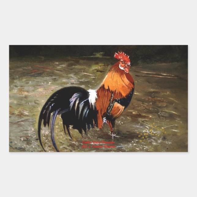 Pegatina Rectangular Gallo/Galo/Rooster (Anverso)