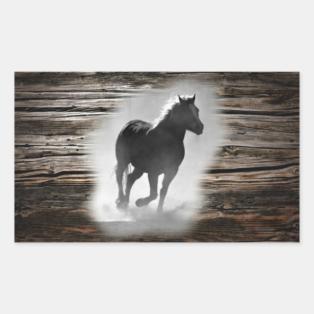 Pegatina Rectangular Gallopaje de caballos salvajes (Anverso)